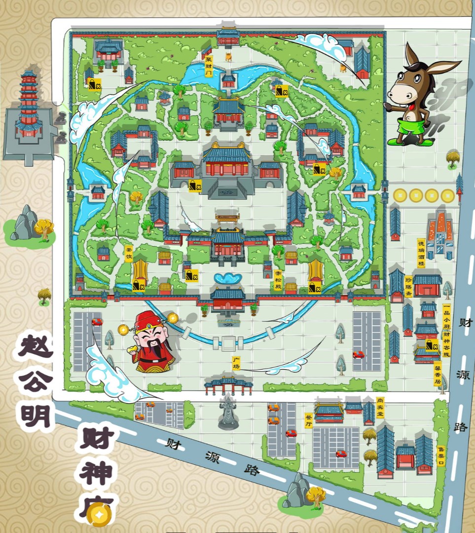 温江寺庙类手绘地图